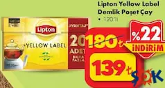 LİPTON YELLOW LABEL DEMLİK POŞET ÇAY 120'Lİ DEMLİK POŞET ÇAY LİPTON YELLOW LABEL DEMLİK POŞET ÇAY 120'Lİ DEMLİK POŞET ÇAY